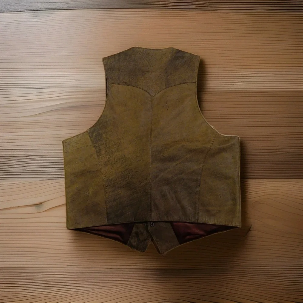 Continental leather fashions Brown Leather Vest Men's‎ Size 46 Biker vest